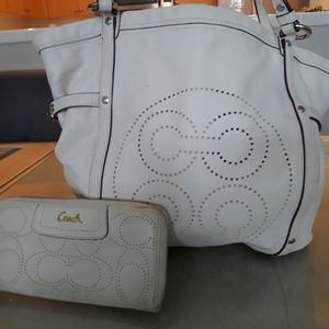 Perforated White Handbag & Wallet - Coach